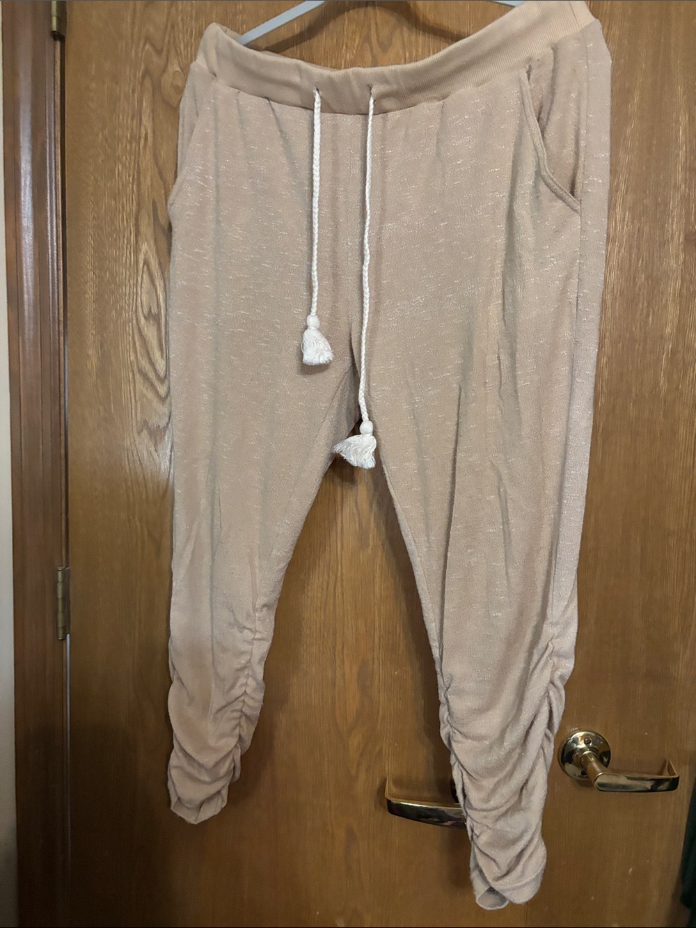 Spell Beige Gold Drawstring Ruched Leggings